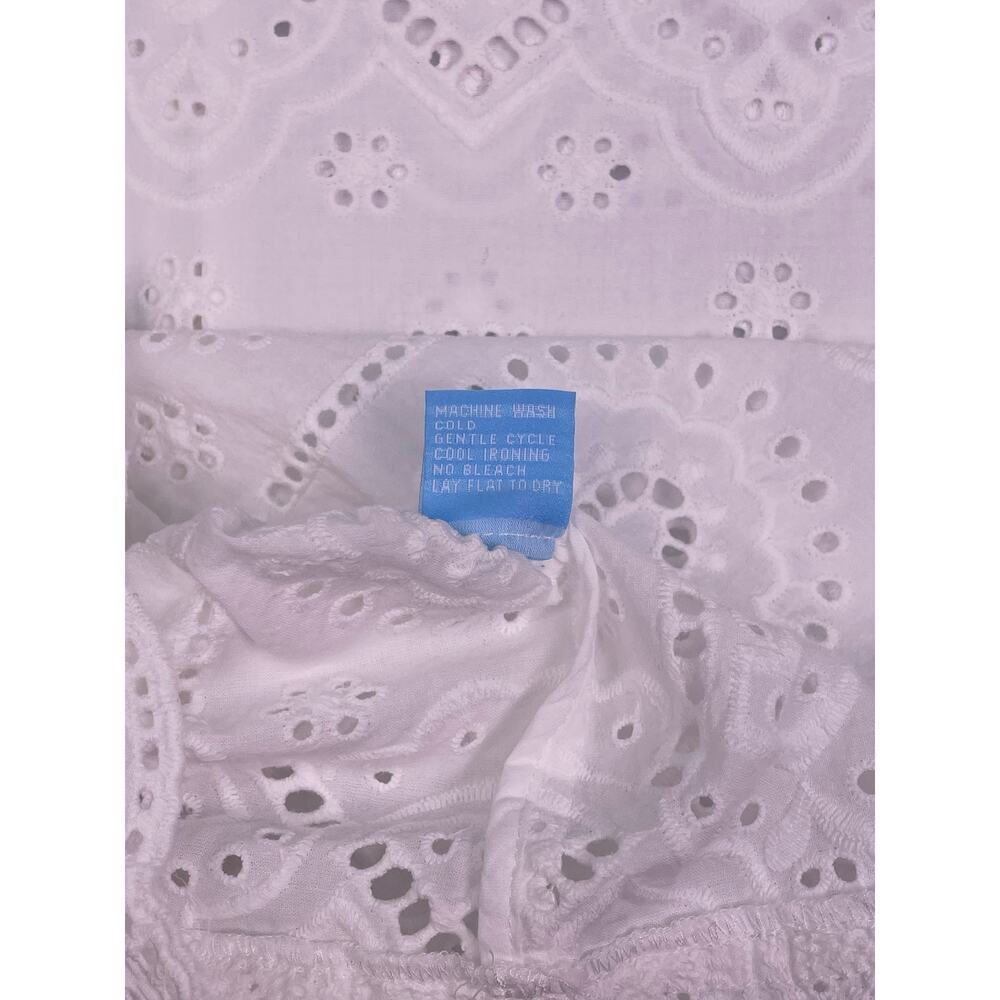 J. McLaughlin Jonie White Eyelet Cotton Blouse Split Neck Puff Sleeve Size L - Picture 7 of 10